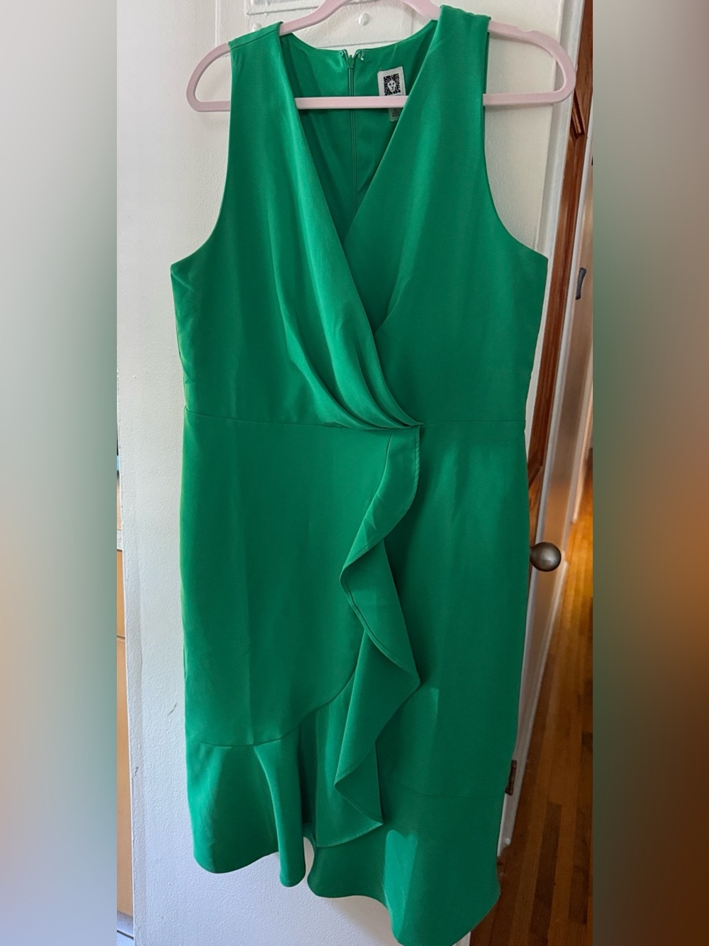 Anne Klein Emerald Green Sleeveless Ruffle Wrap Midi Dress size 16